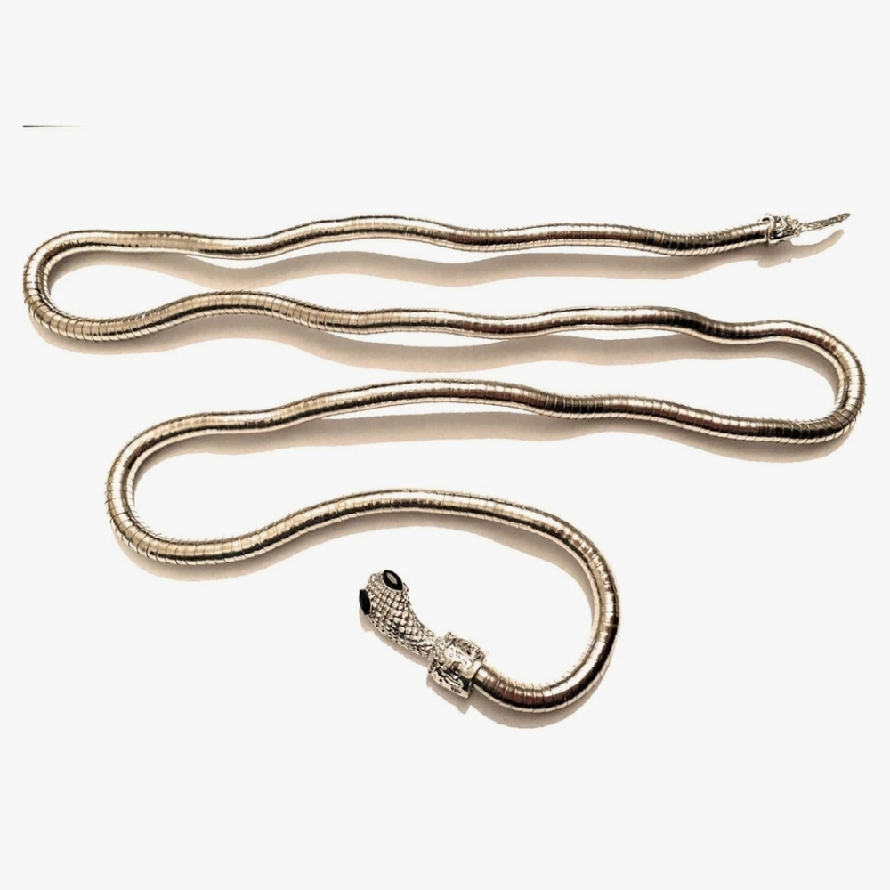 Snake necklace, snake belt, snake bracelet,adjustable silver t.Snake Eyes Black - Picture 9 of 9